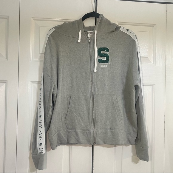 Victoria’s Secret PINK Michigan State Spartans MSU Grey Full Zip Hoodie Size S - Picture 1 of 6